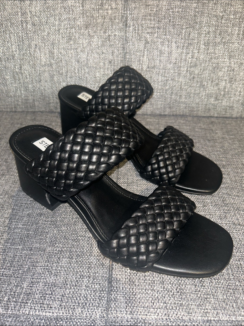 Steve Madden Black Braided Double-Strap Slide Sandals